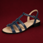 Sandale dama bleumarin din piele naturala cu cusaturi albe S2BL